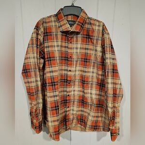 Sambuca Men's XXL Orange Tan Plaid Cotton Long Sleeve Button Down Shirt Casual